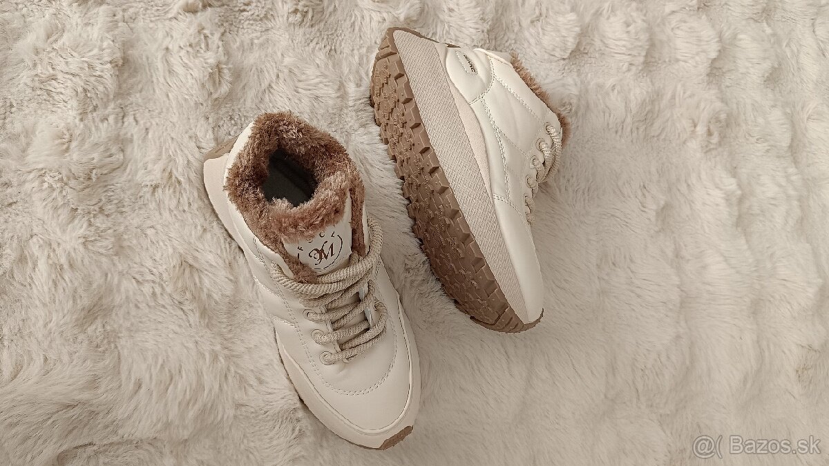 Nové dámske zateplené tenisky platforma krémové veľkosť 37 - 4