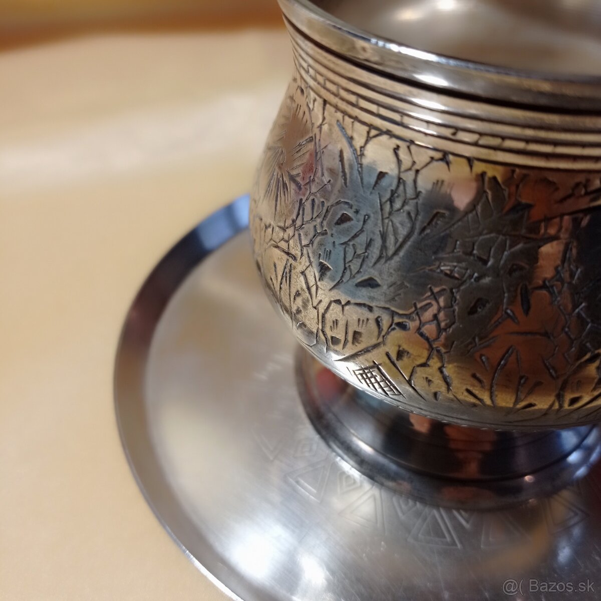 Starožitná alpaková cukornička s podšálkou - 4