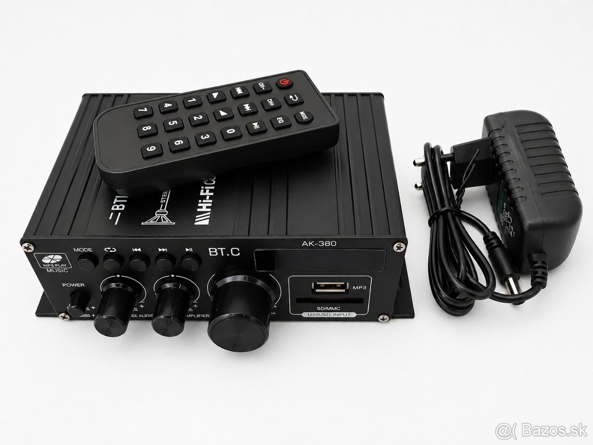 Zosilňovač 2x40W s bluetooth, USB, s adaptérom - 4