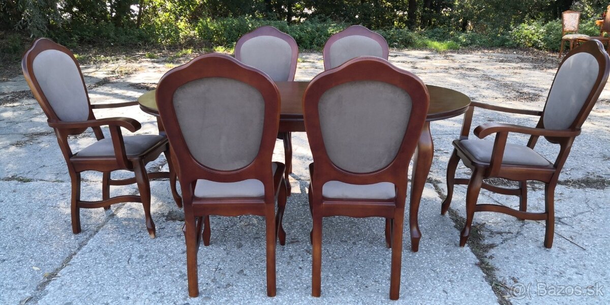 Masivny rozkladací stôl+6 ks stoliček - 4