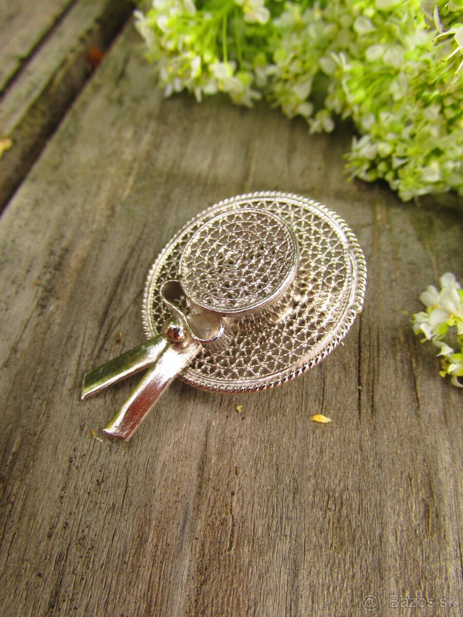 Stará dámska strieborná filigránová brošňa, Ag 925 - 4