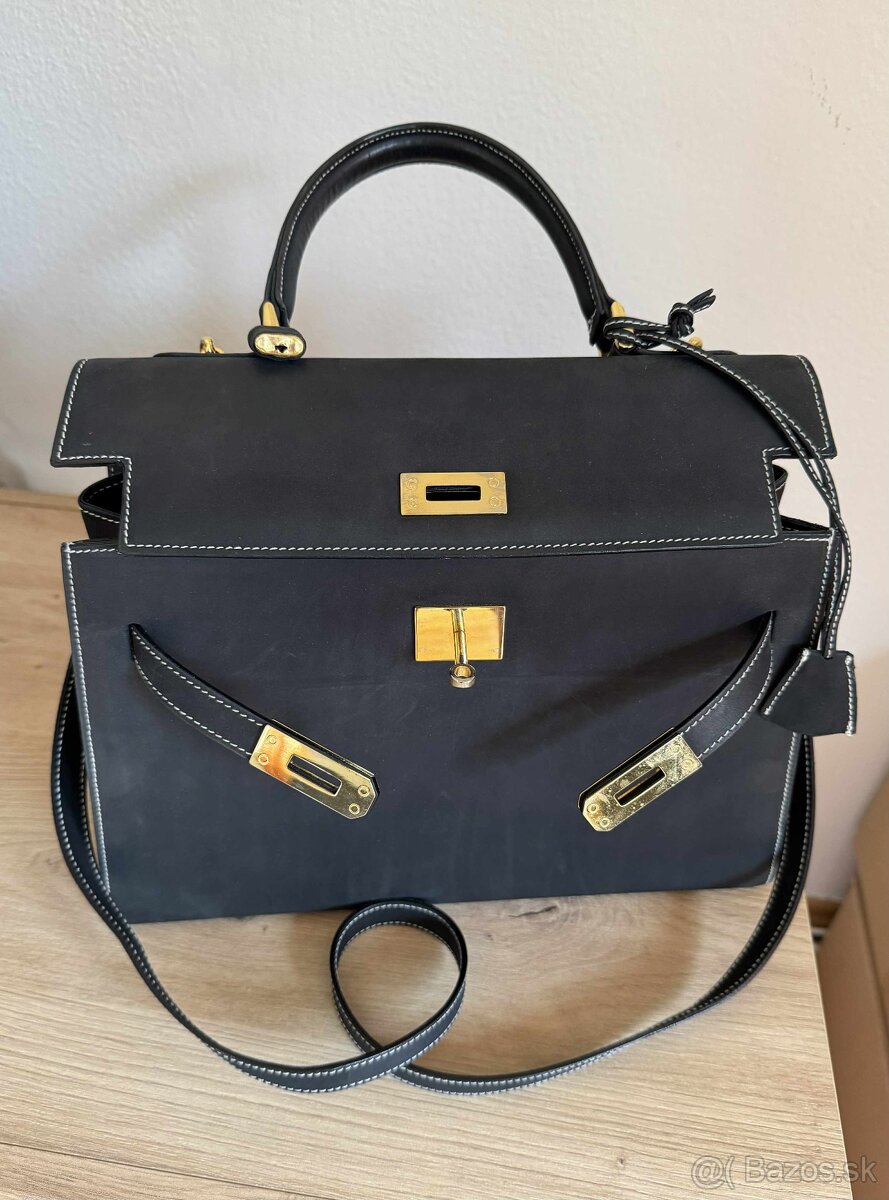 Čierna kožená kabelka v štýle Hermès Kelly – Fabri Italy - 4