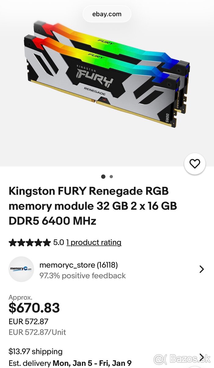 2x FURY Renegade White RGB DDR4 16GB 6400MHz CL32 - 4