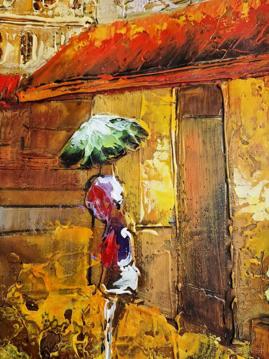 SHAUL KOSMAN - City in the rain (olejomalba) Expresionizmus - 4