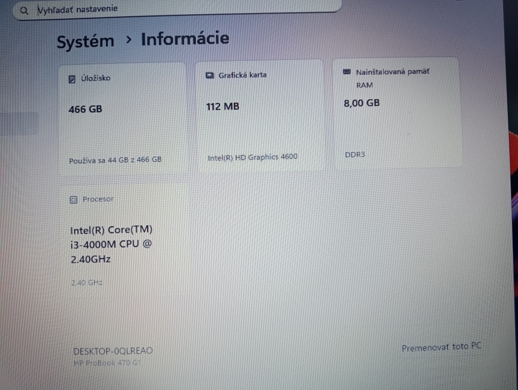 predám Hp probook 470 g1 , Intel i3 , 8gb ram , Win 11 - 4