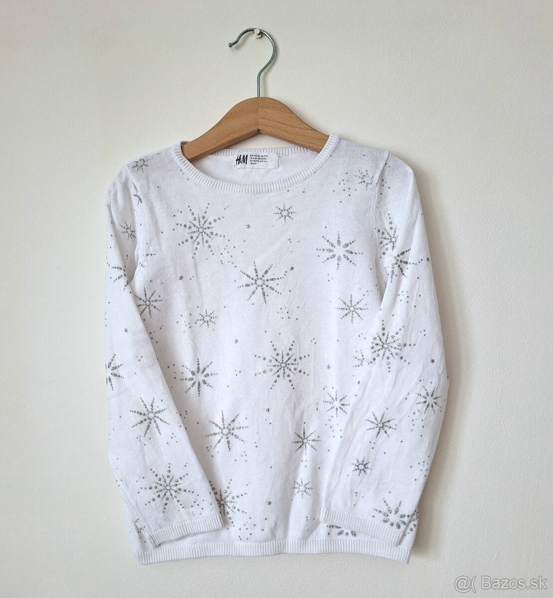 Bavlnený sveter s vločkami zn. H&M, 110/116 - 4
