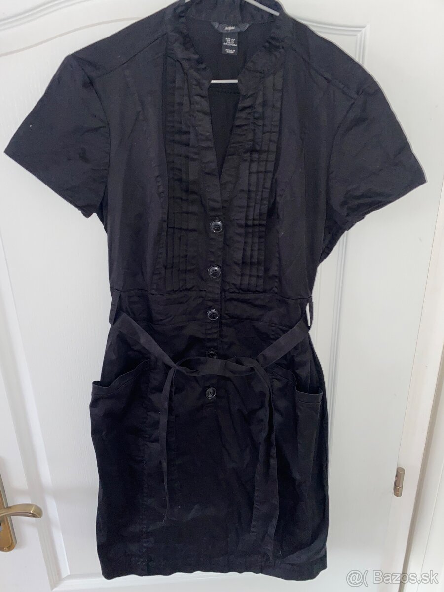 H&M cierne saty s vackami a opaskom velkost 42 (XL) - 4