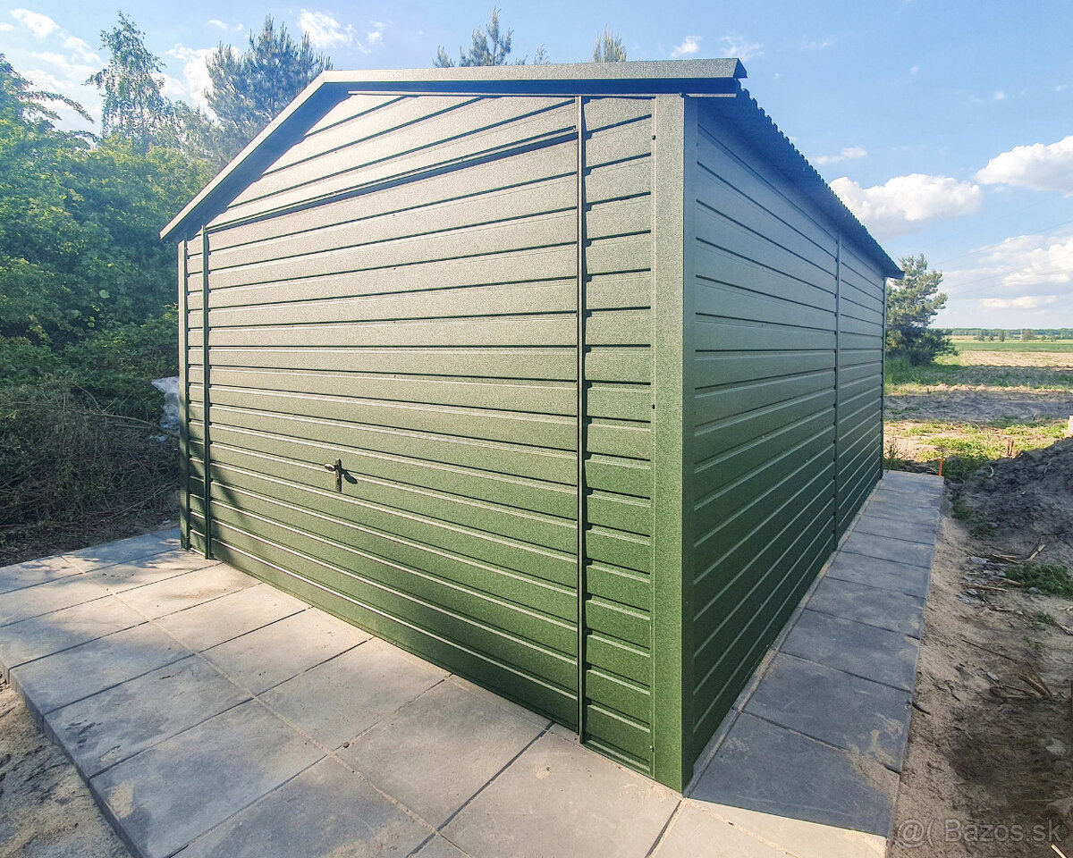 Plechová garáž 3,5x6m výklopná brána – strecha dvojspádová - 4