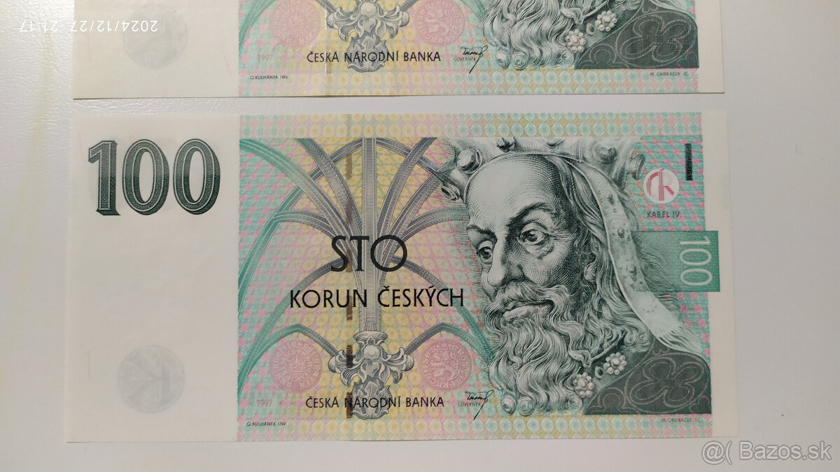 České bankovky 100Kčs 1997 UNC s. F, G a H - 4