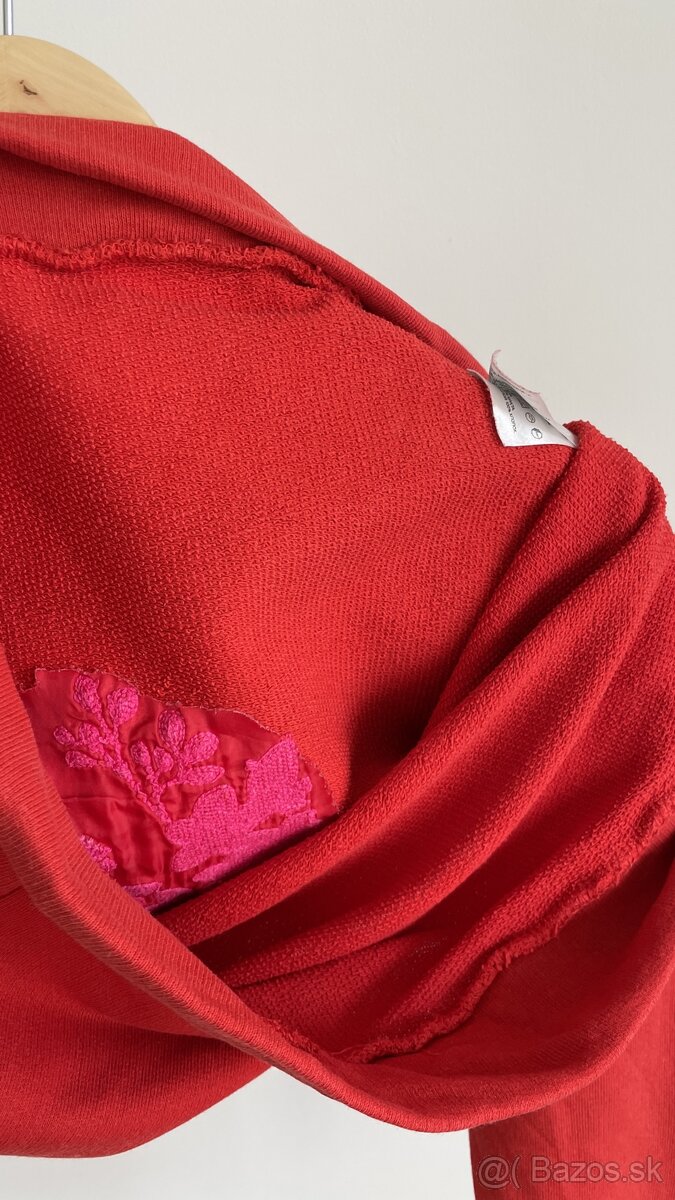 H&M Červená mikina pulóver s nášivkou crewneck XS 34 - 4