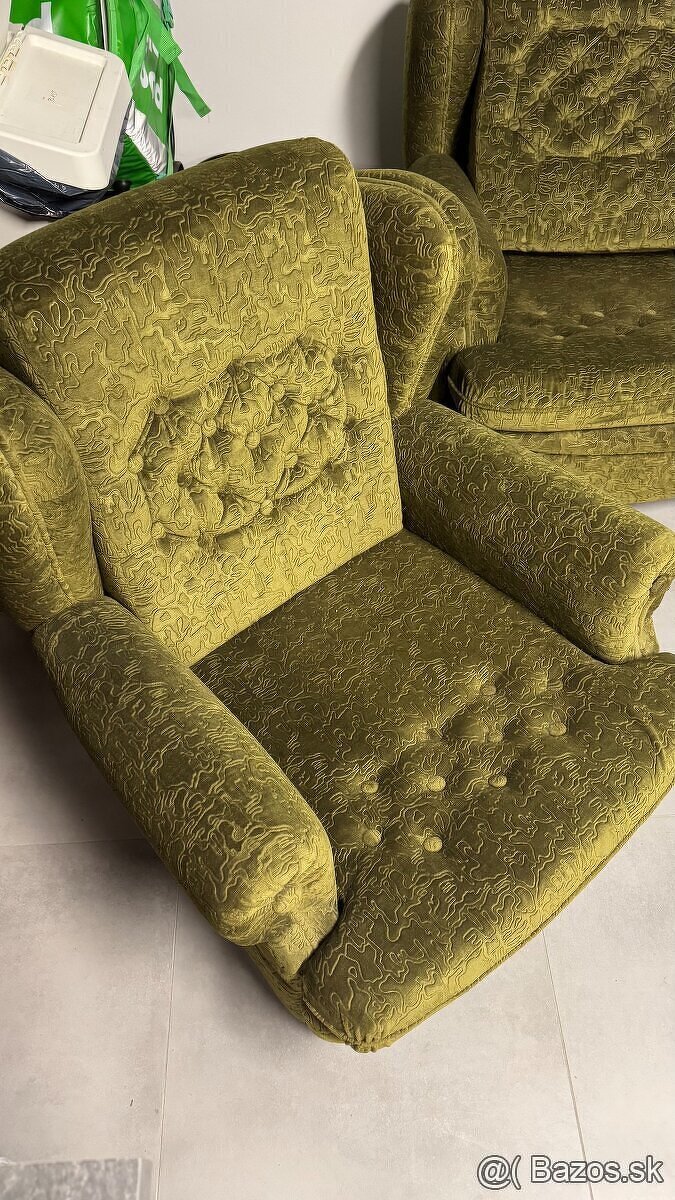 Pekná zachovalá retro sedacia súprava zelená - 4