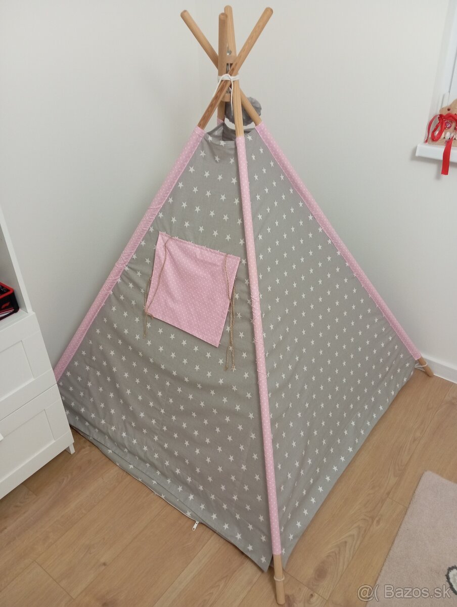 Detský teepee stan Zvieratká ružová - 4