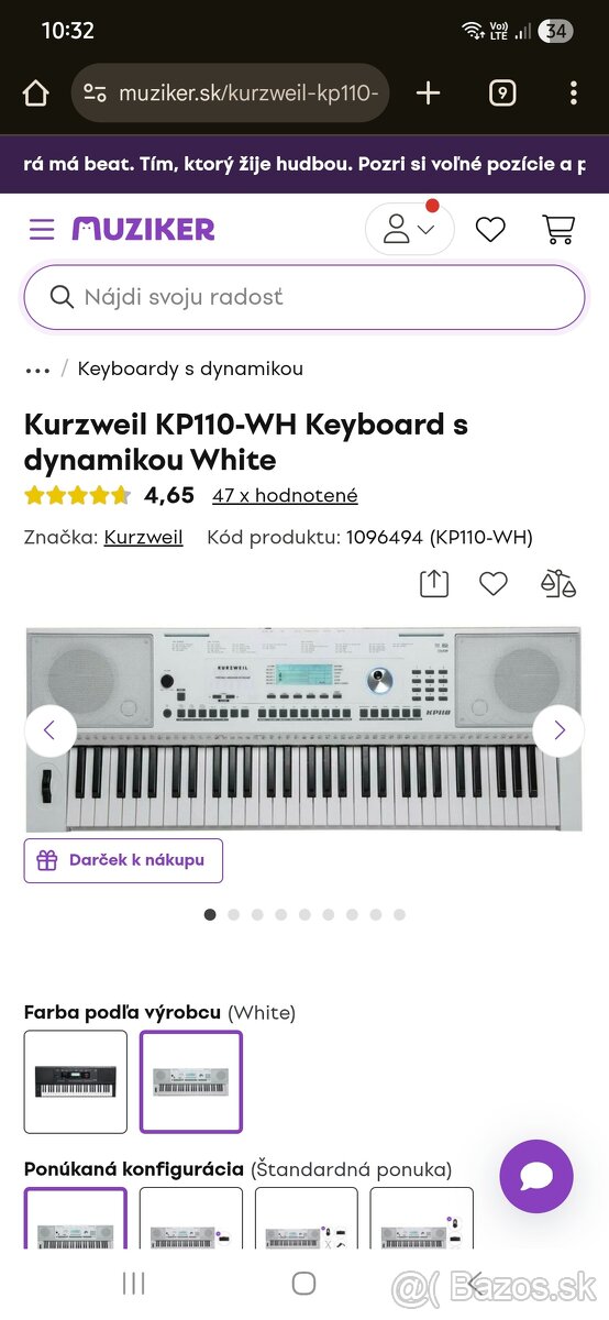 Kurzweil KP110-WH Keyboard s dynamikou White - 4