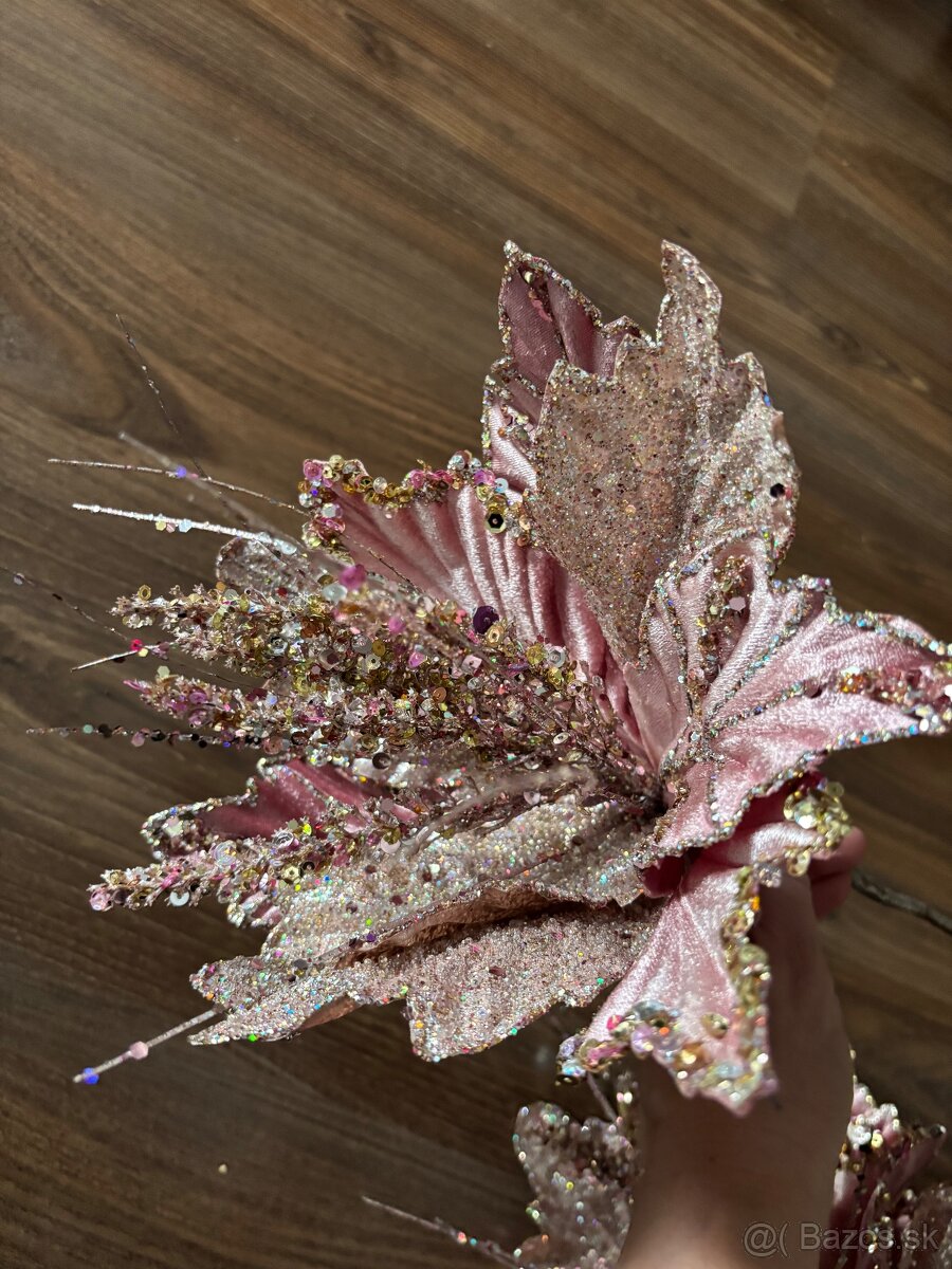 Luxusné dekoračné vetvičky – ružovo-zlaté, trblietavé - 4