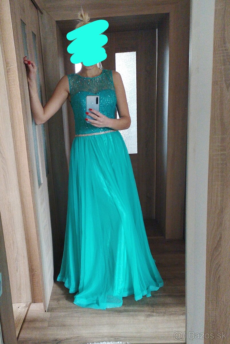 Dámske dlhé tyrkysové spoločenské šaty - 4