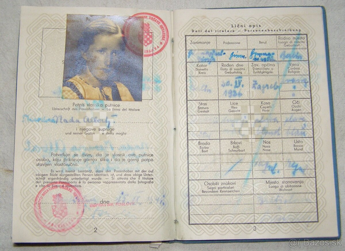 Predam Chorvatsky diplomatický pas z 2 ww...vela razítok spo - 4