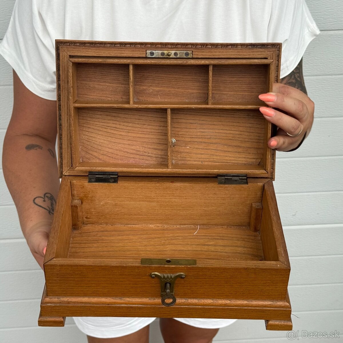 Starožitná velká krasná šperkovnice truhla - 4
