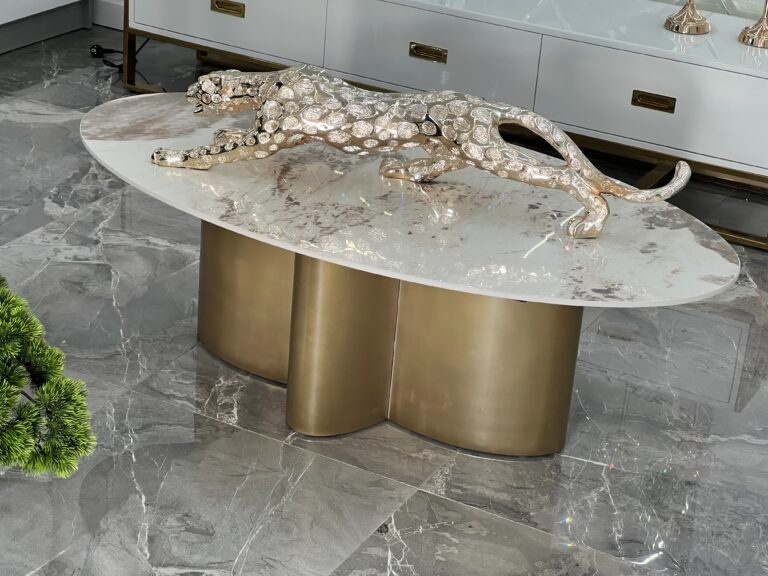 NOVÝ Zlatý konferenčný stolík Premiums mramorovou kkamenou d - 4
