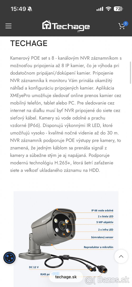 Techage kamerový systém 4x 5MP kamera, NVR + kabeláž - 4