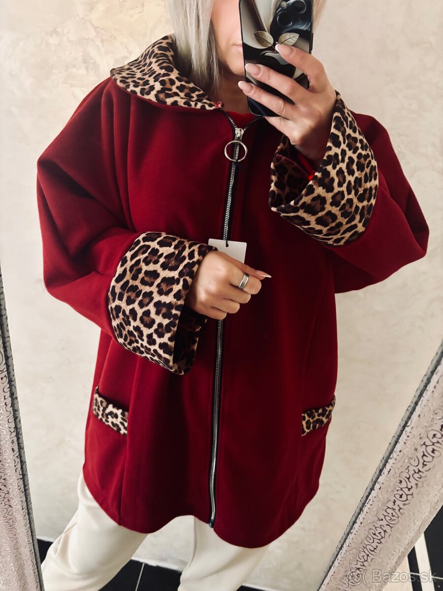 Damsky oversize kabatik bordo - 4