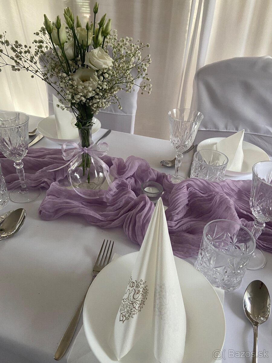 Svadobná výzdoba, návleky na stoličky, sukne, obrusy - 4