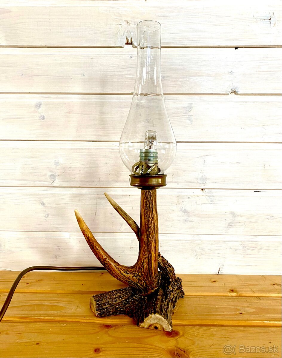 Stará stolní lampička z paroží - 4