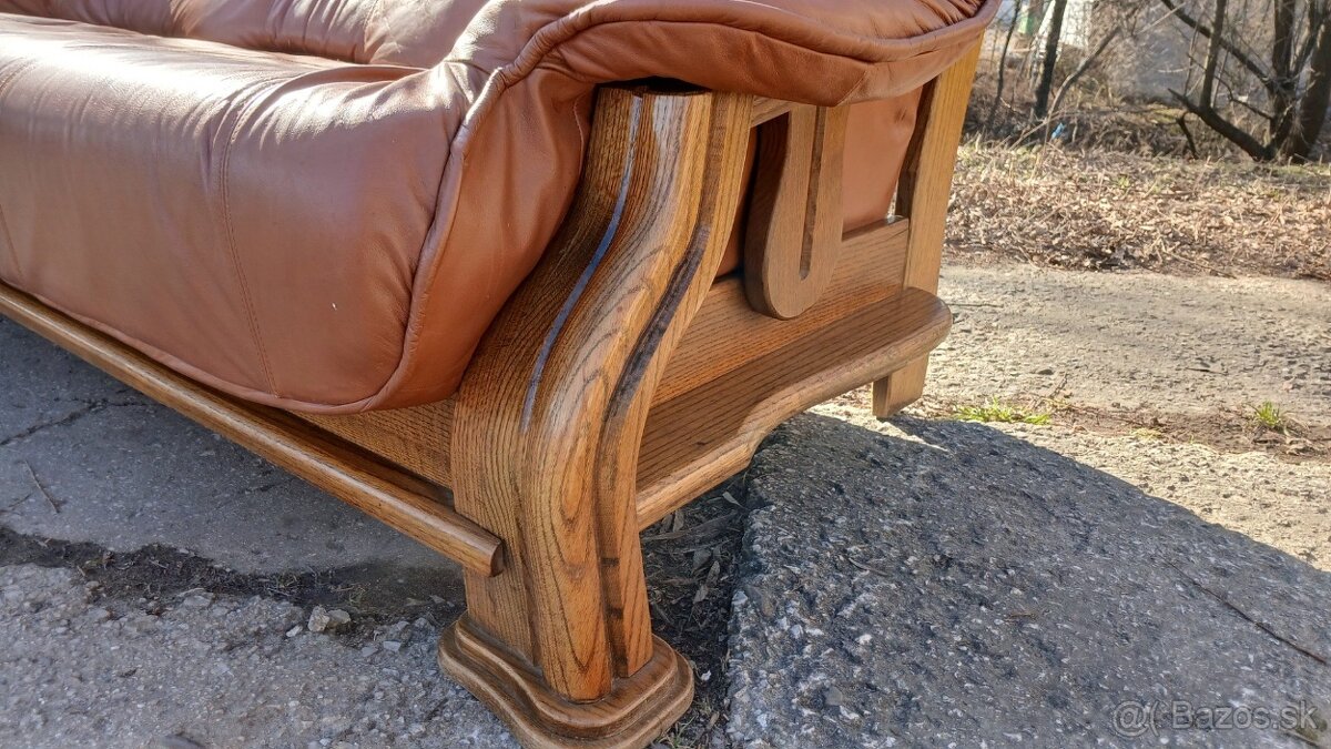 Kožená sedacia súprava 3+2 s masivnym drevom - 4