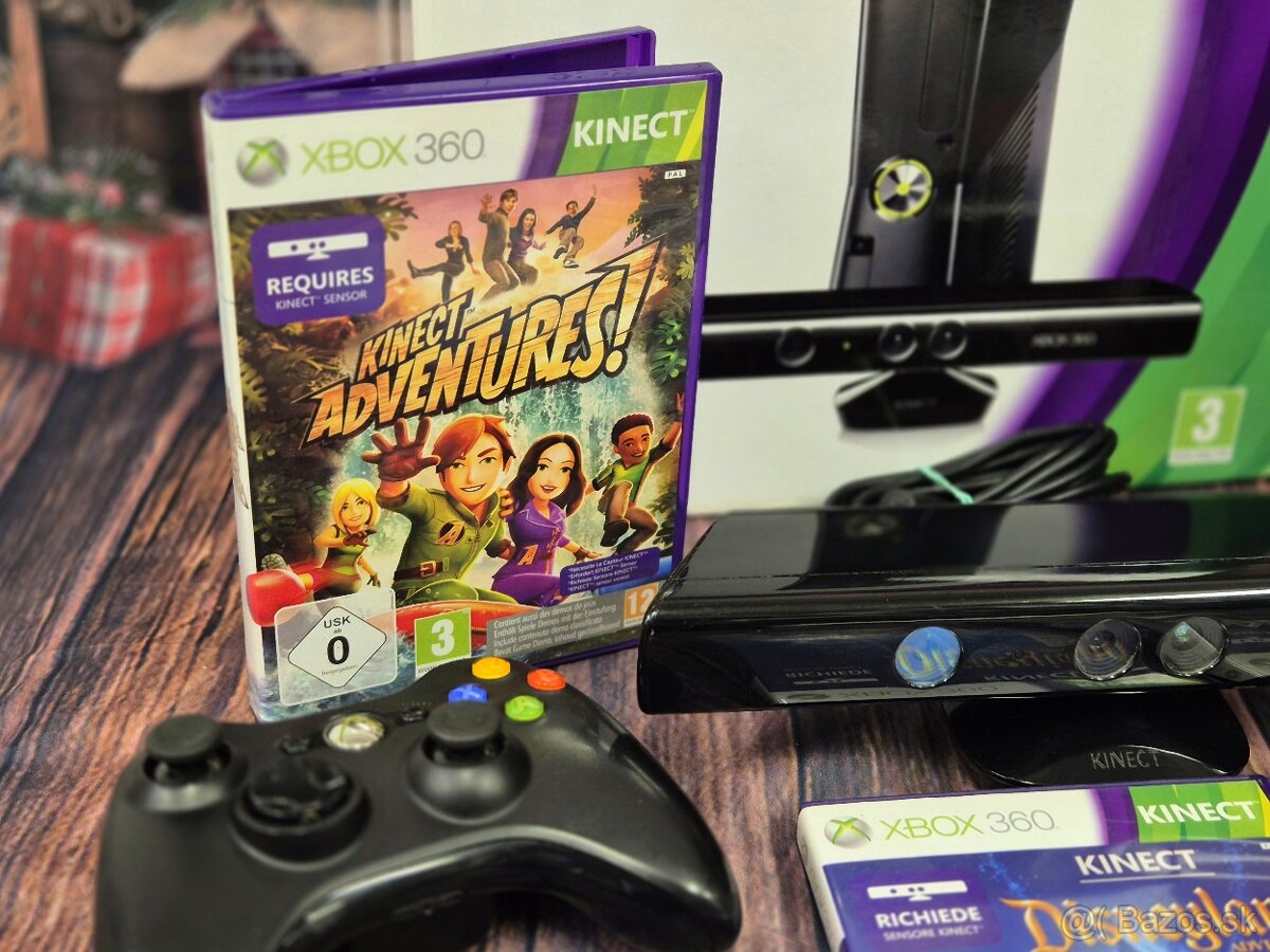 Xbox 360 Slim, pohybový snímač Kinect, 1 ovládač a 3 hry - 4