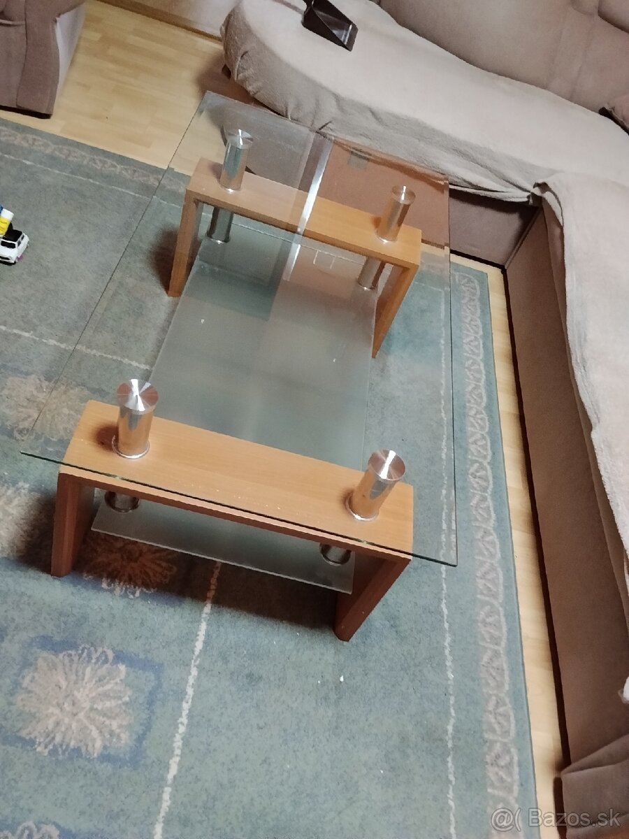 Obývačkový stolík drevo/sklo – používaný, dobrý stav - 4