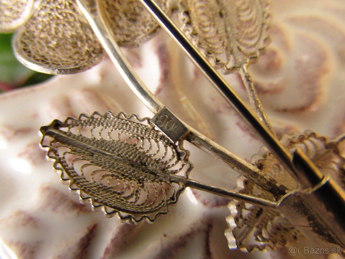 Strieborná filigránová brošňa Ruža, Ag 800 - 4