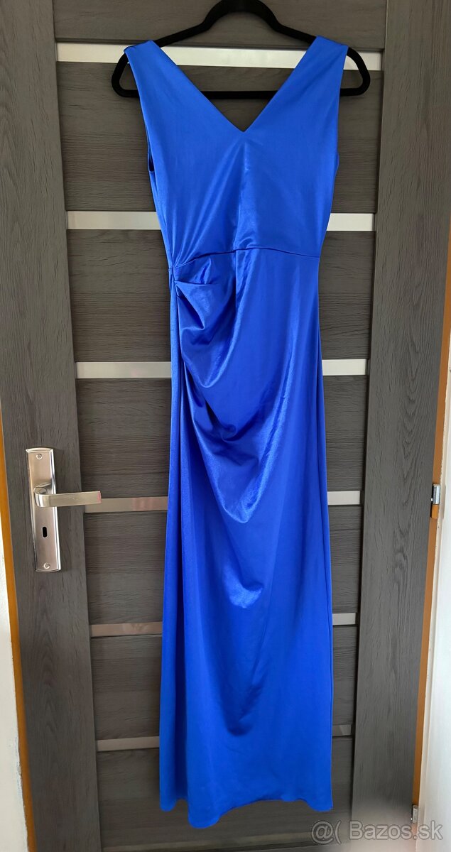 Saténové modré šaty 36/S - 4