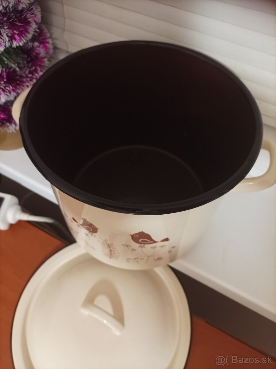 Hrniec smalt + pokr. 21cm/6L dekor Vtáčik KLC - 4