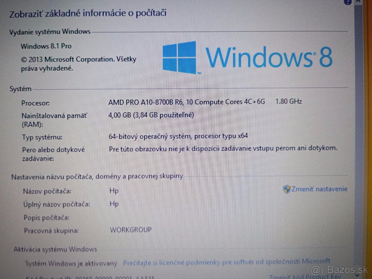 predám notebook HP ELITEBOOK 725 G4 ,WINDOWS 8,bez baterky - 4