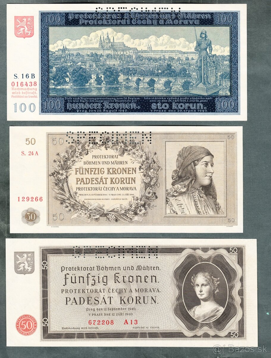 Staré bankovky PROTEKTORÁT KOMPLET SESTAVA bezvadný stav - 4