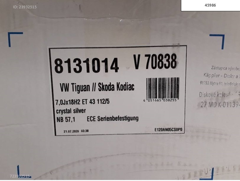 Škoda Octavia, Yeti, Karoq, Superb alu disky R18 ET43 5x112 - 4