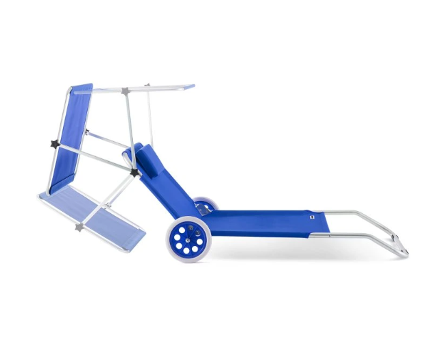 Hliníkové záhradné lehátko s kolieskami modré a béžové - 4