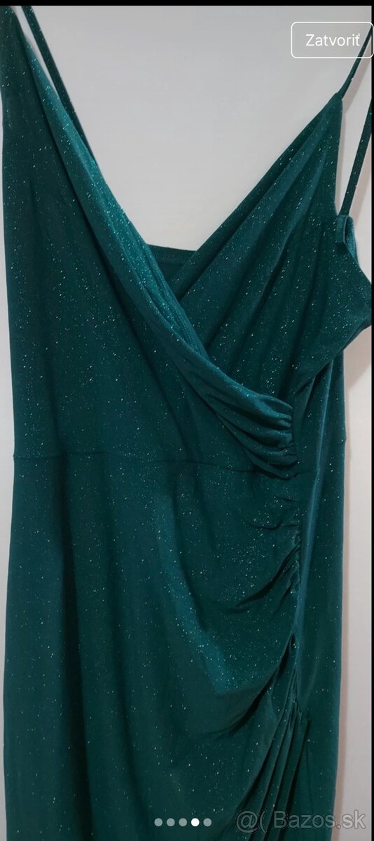 Dlhé trblietavé smaragdovo zelené šaty - 4