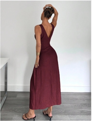 NOVÉ Bordové dlhé šaty bez rukávov, veľkosť S - 4