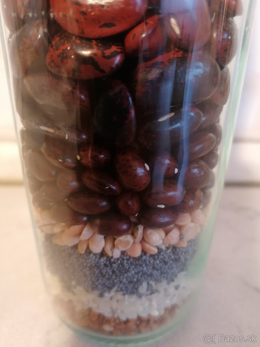 Dekoračná fľaša naplnená makom kukuricou, fazuľou, cicerom.. - 4