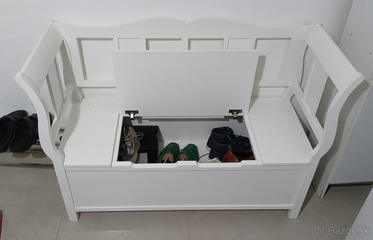 Biela drevená lavica s úložným priestorom / botníkom - 4
