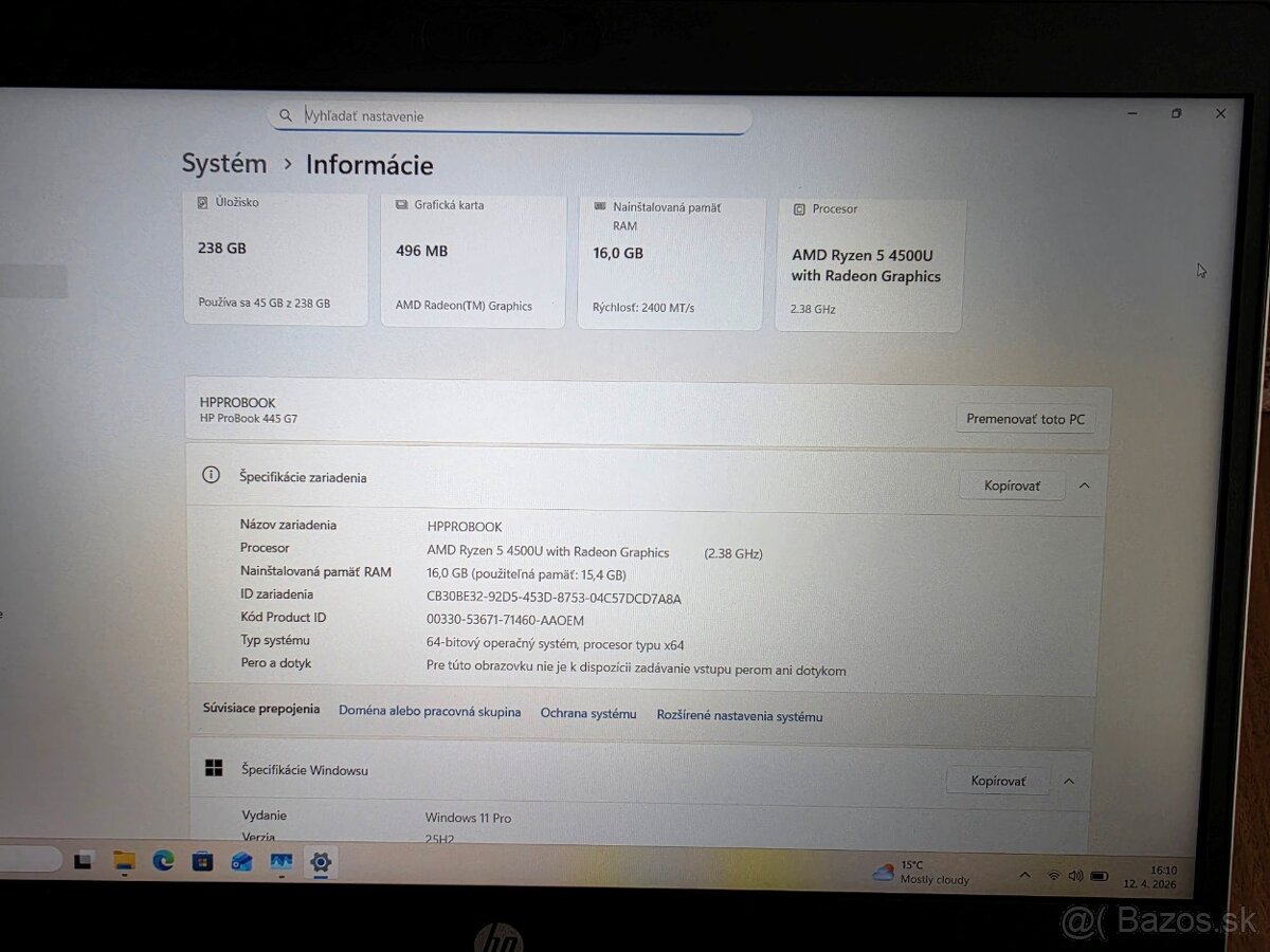 HP ProBook 445/G7 - 16GB RAM - 4