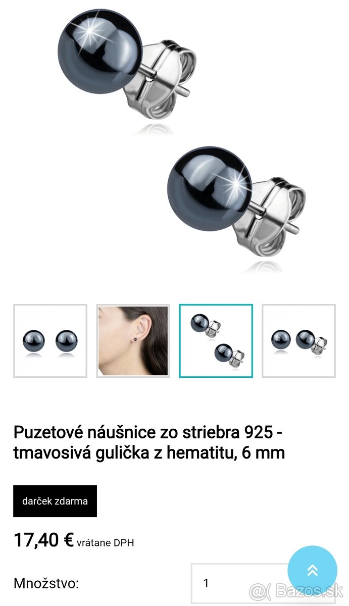 Strieborné náušnice ,Hematit - 4