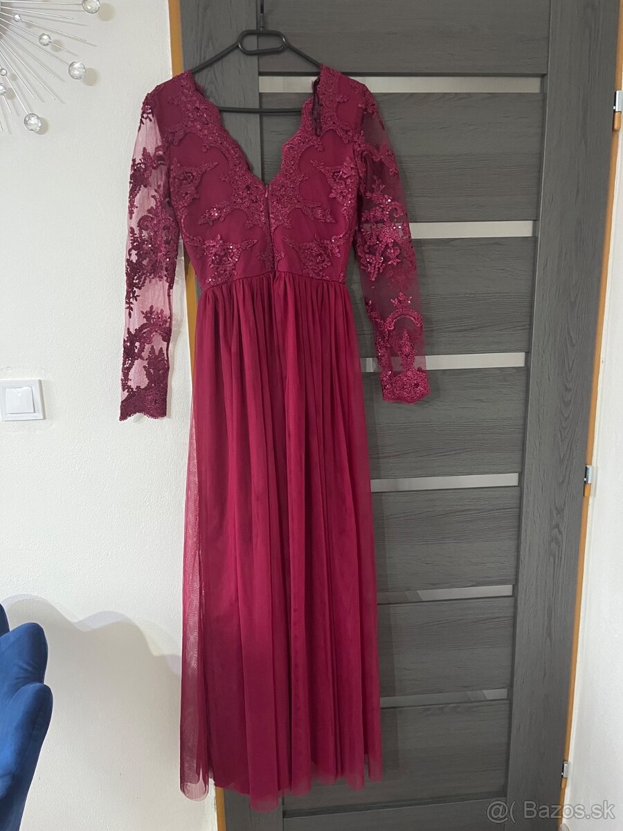 Bordové spoločenské šaty XS L - 4