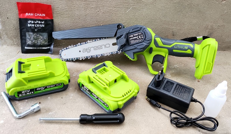 Malá akumulátorová reťazová píla 1000W 2x reťaz 2x AKU 21V - 4