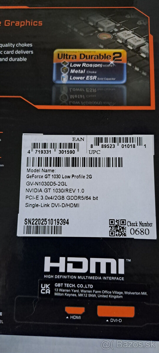 GIGABYTE GeForce GT 1030 Low Profile 2G - 4