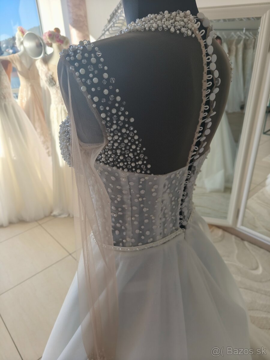 Predám nádherné úplne nové perličkove svadobné šaty - 4