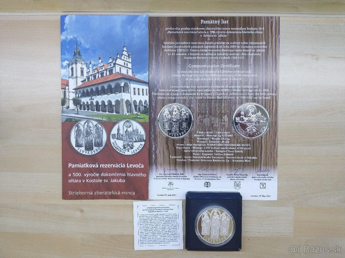 strieborné mince SK proof, pamätný list - 4