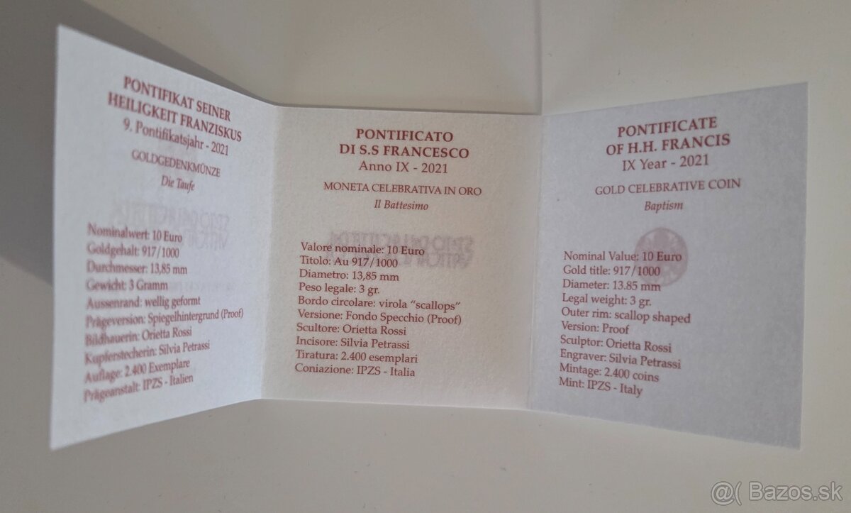 zlaté mince Vatikán v originálnych obaloch - 4