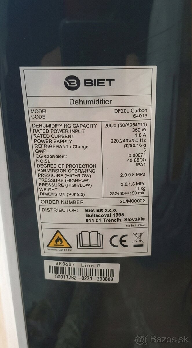 Výkonný odvlhčovač vzduchu BIET DF20L Carbon (20l/deň) - 4