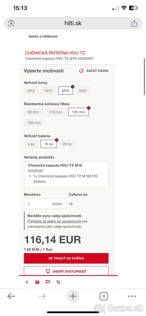 Hilti Chemická kapsula HVU-TZ M16 - 4